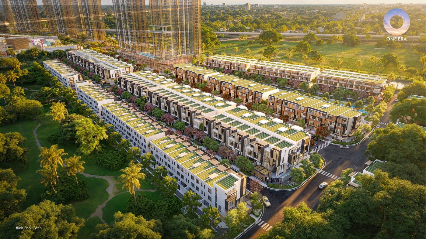 Dãy nhà phố TownHouse phân khu NIZI One Era nhìn từ trên cao, Phường Thuận Giao, TP.HCM