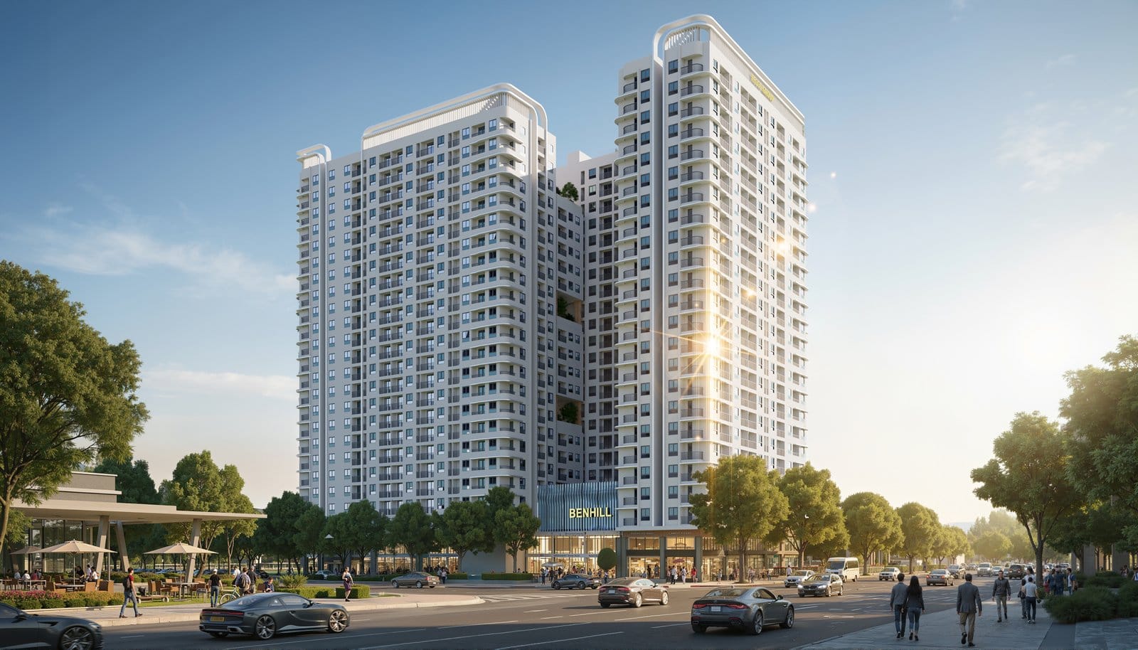 Phối cảnh chung cư BenHill (Đồi Ben) 2 khối tháp 24 tầng tại Phường Thuận Giao, TP.HCM — cách AEON Mall 8 phút