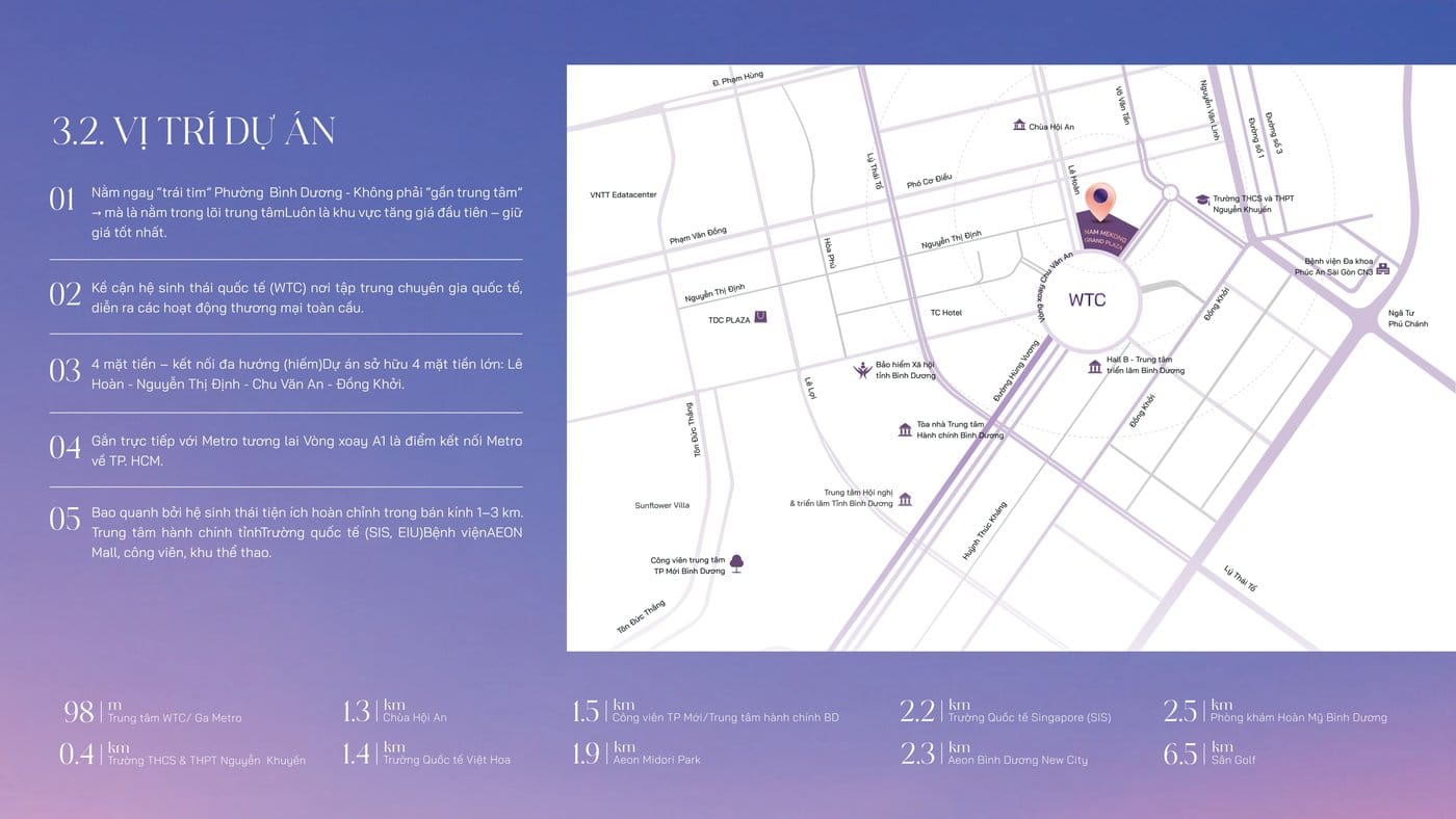 Vị trí dự án Nam Mekong Grand Plaza tại vòng xoay WTC, Phường Bình Dương