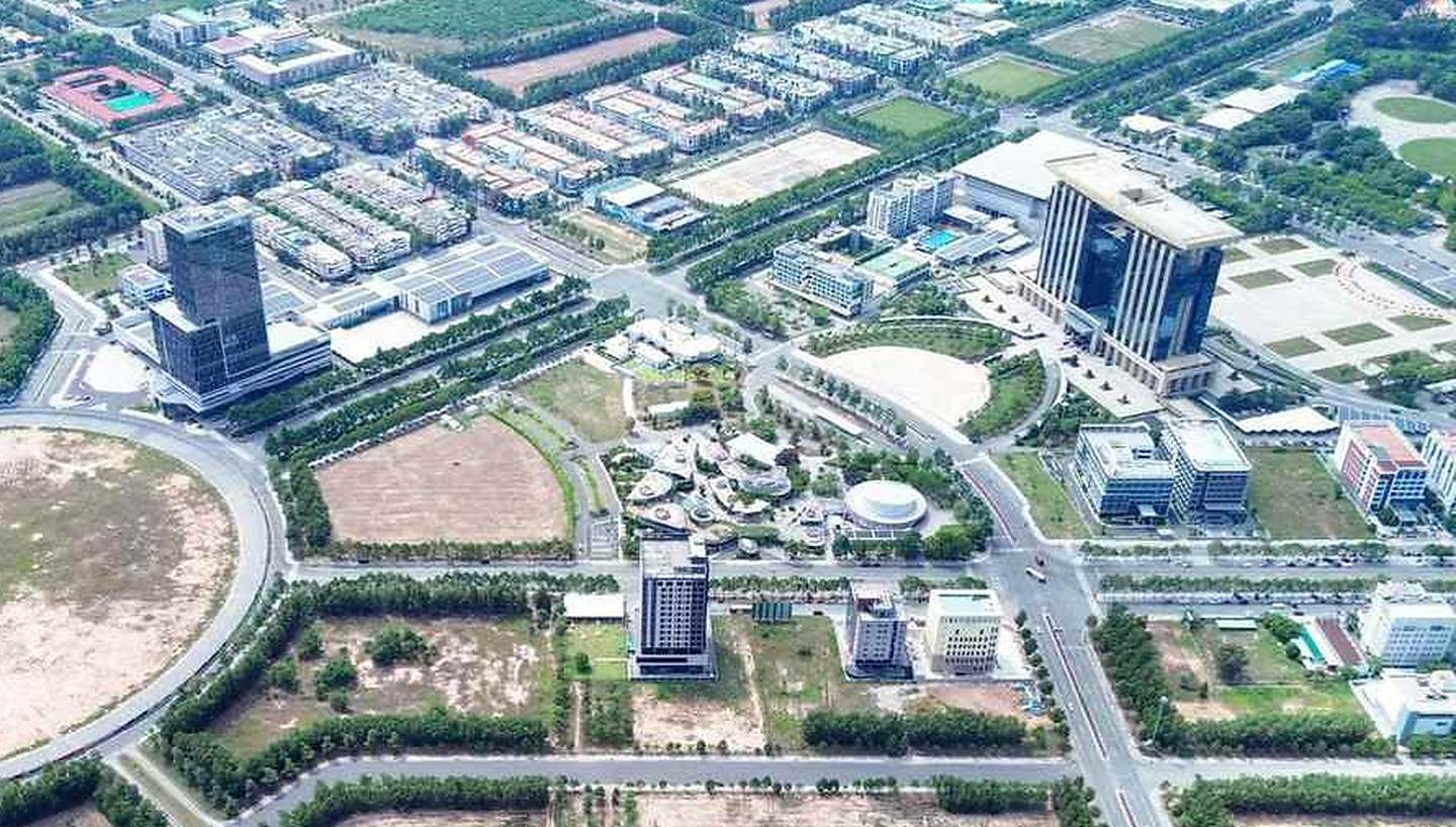 Vòng xoay A1 và trung tâm Thành phố mới Bình Dương nhìn từ trên cao, khu đất The Habitat Grand nằm phía bên trái khung hình
